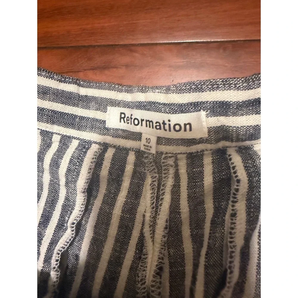 Reformation Blue White Striped Linen, rayon  Blend Wide Leg Pants  Size 10